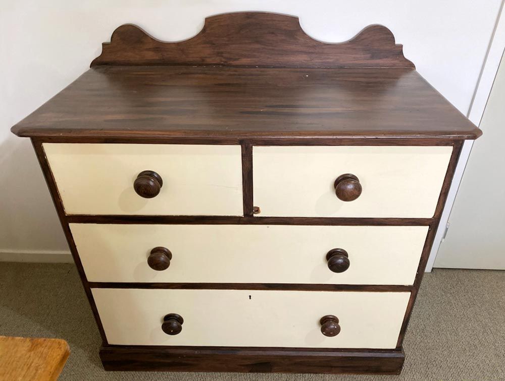 Huon pine drawers before restoration