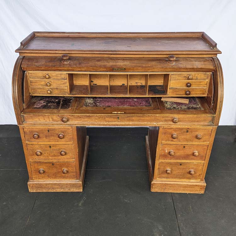 Mahogany rolltop desk before restoration