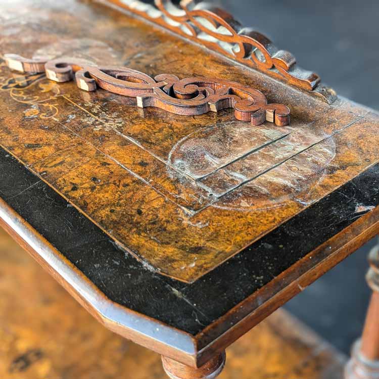 Walnut burl cabinet before restoration